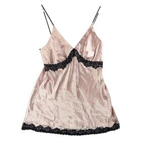 Sensara Nightgown Womens Large Pink Black Lace Trim Satin Chemise Lingerie Fairy